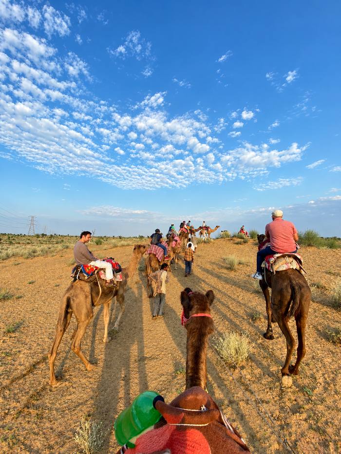 Camel safari across the dunes