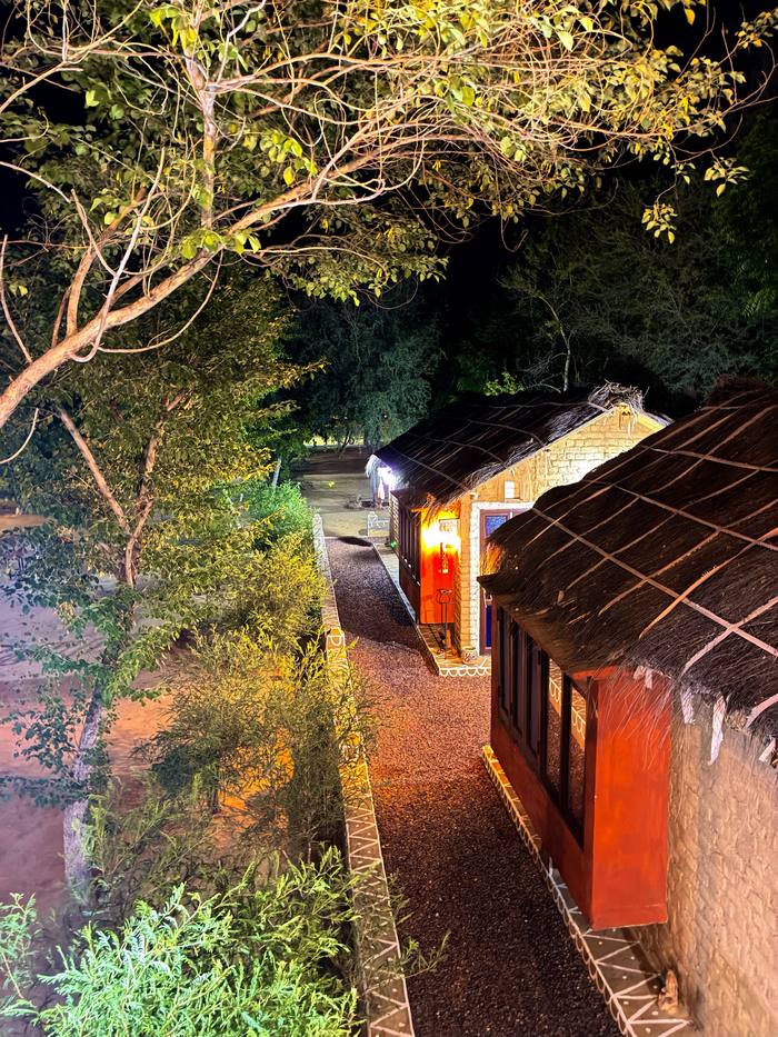 Cottage path seen from above at night